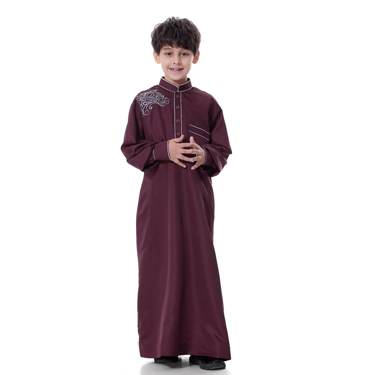 وصول جديد Oem مسلم مراهق Thobe Thawb بيج بوي قسط اللباس التطريز النمط السعودي الجلباب للبنين #6