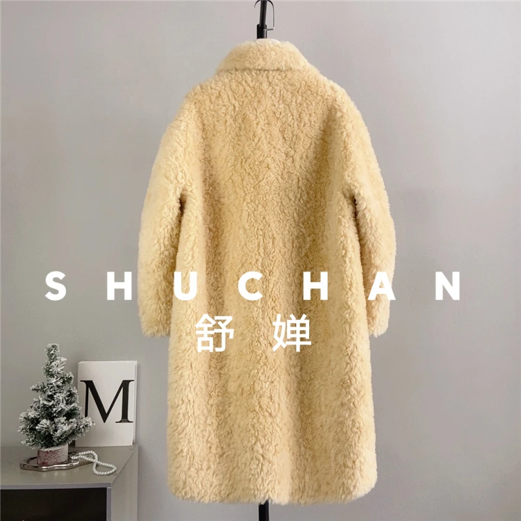 معطف صوف 100% للسيدات جديد دافئ لقص الأغنام معطف طويل من الصوف الخالص بإبزيم من الفرو Casacos Femininos Inverno 2025 #4
