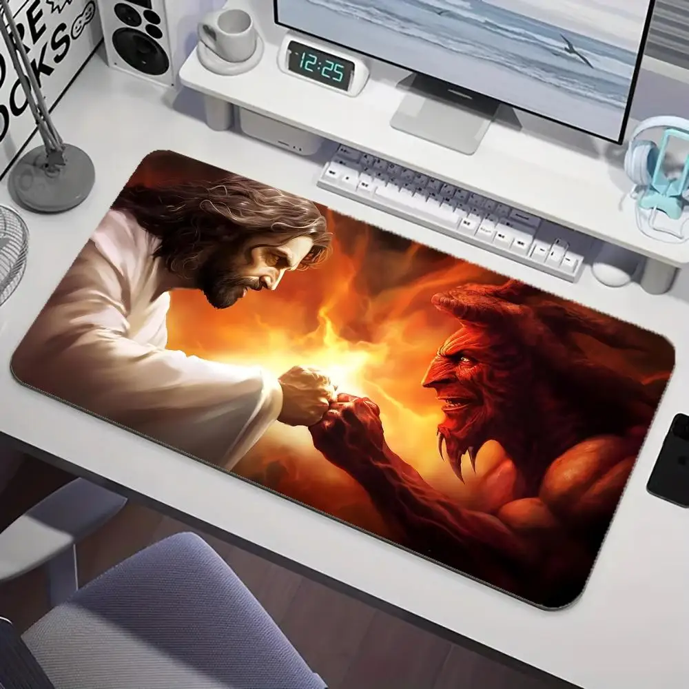 

God and The Devil Magic Party Game Mat Durable Rubber for MTG&TCG Games 35X60cm Mouse Pad Offices Desk Rug Party Friendly Design