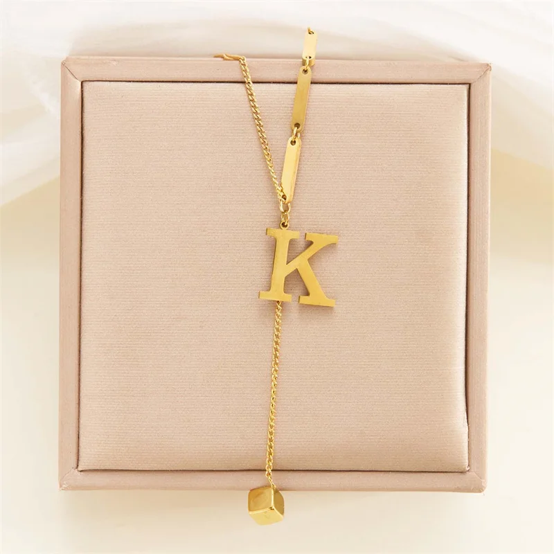 Edelstahl-Metall-Halskette mit 26 englischen Buchstaben für Damen, modische goldfarbene Kette, A-Z, Alphabet, Schlüsselbein-Halskette, Schmuck, Geschenk – Detail 14