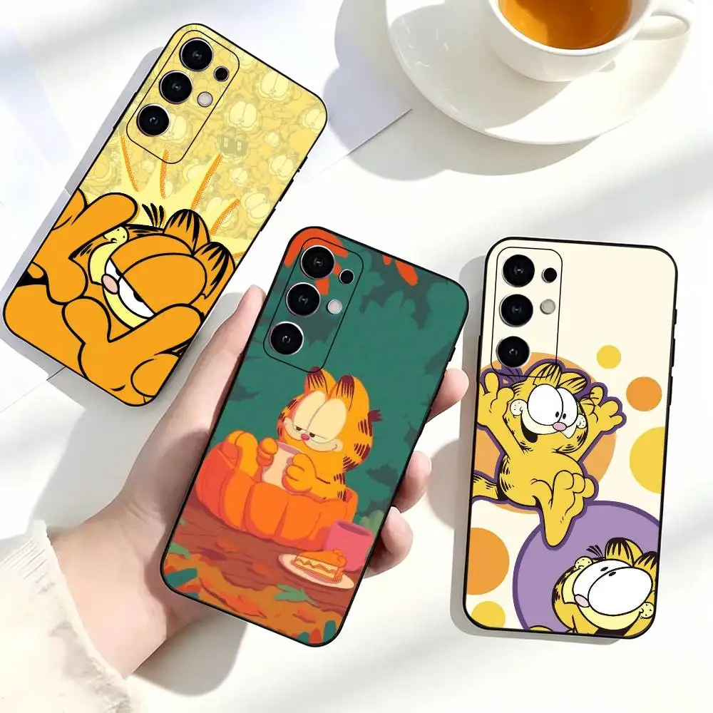 Funny Garfield Cartoon Cat Fashion Phone Case For Samsung S25,S24,S21,S22,S23,S30,Ultra,S20,Plus,Fe,Soft Silicone Black Cover