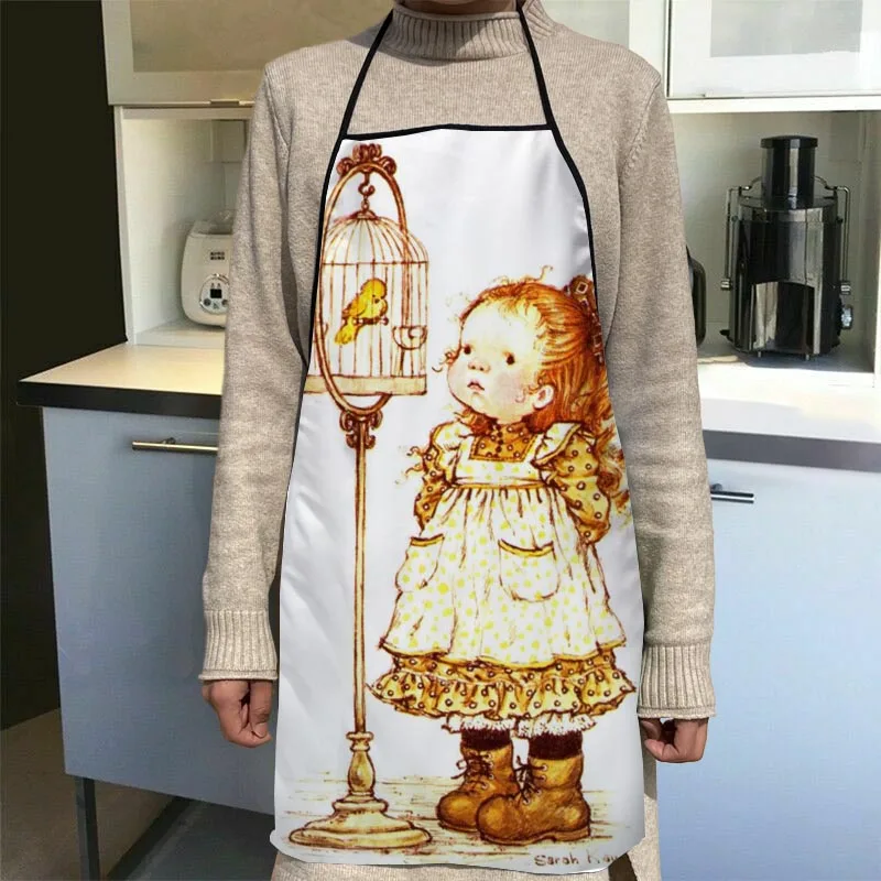 Sarah Kay Cartoon Apron Dinner Party Cooking Apron Adult Baking Accessories Waterproof Fabric Printed Cleaning Tools 1014