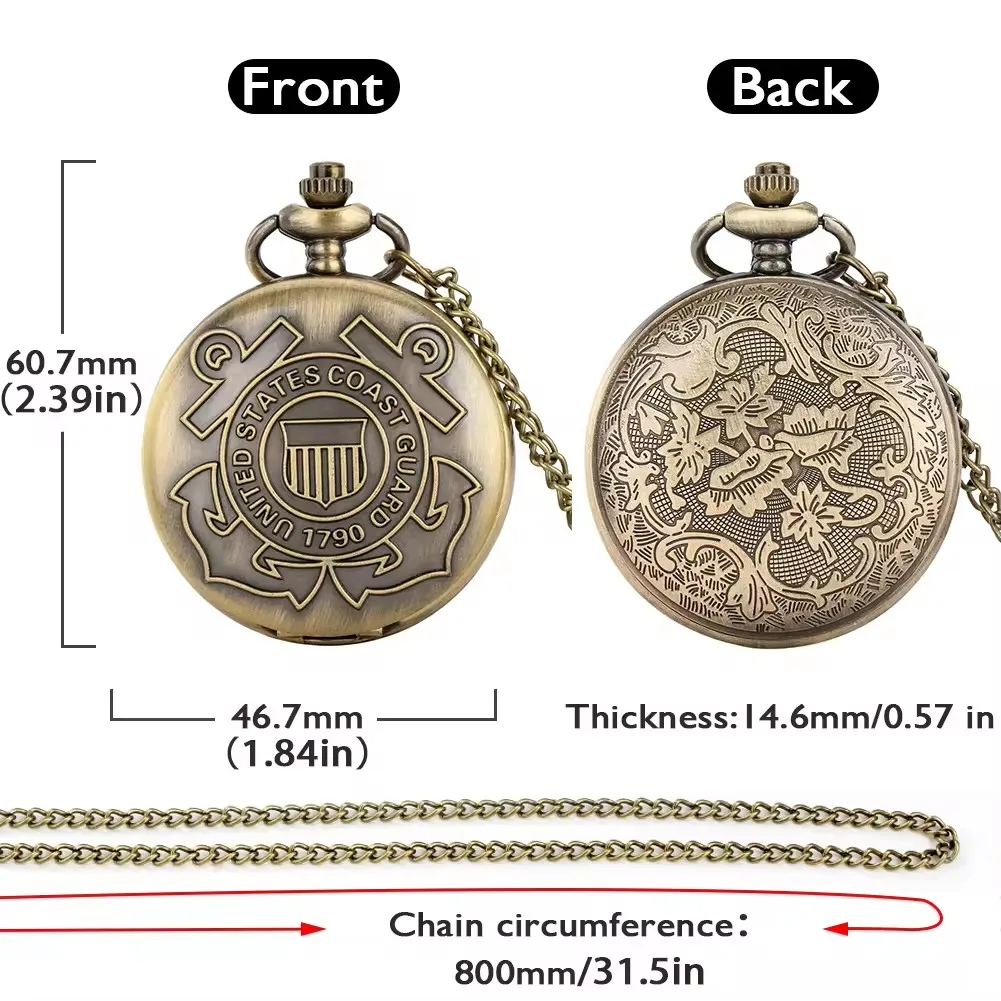 Antique Gadgets United States Coast Guard 1790 Design Men's Quartz Pocket Watch with Necklace Chain Pocket watch