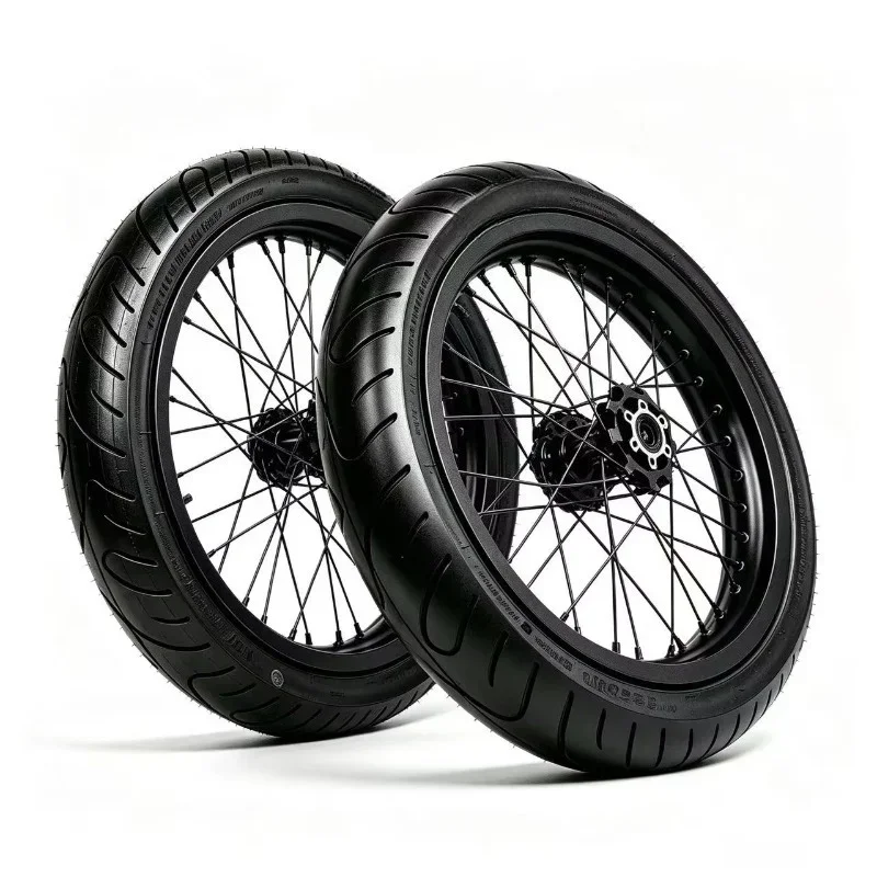 New 17 Inch On‑Road Supermoto Wheel Set Front 70/90‑17 Rear 90/80‑17 Tires Fit for Light Bee Ultra Bee Electric Dirt Bike