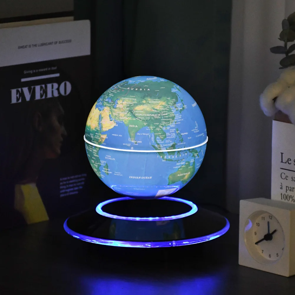 Magnetic Levitation Floating Globe with LED Light, Auto Rotate World Map Ornament for Living Room Home Decor Creative Gift