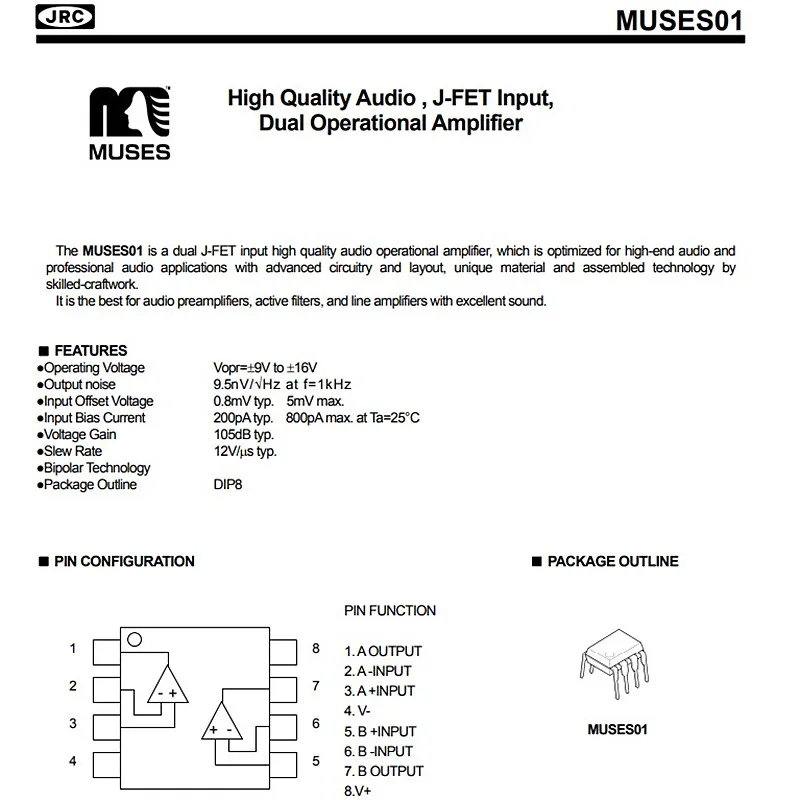 1piece Original muses01 High Quality Audio J-FET Input Dual Operational Amplifier