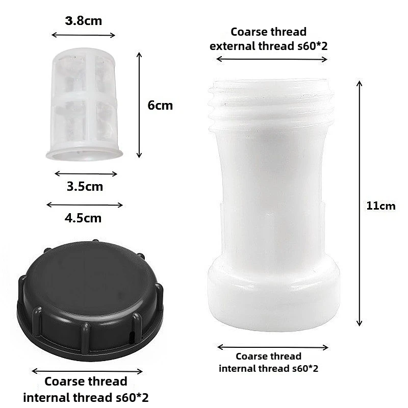 IBC Tote Filter Extension Kit, S60*6 Plastic Thread Adapter with Dust Cap for IBC Ton Barrel Water Filter System