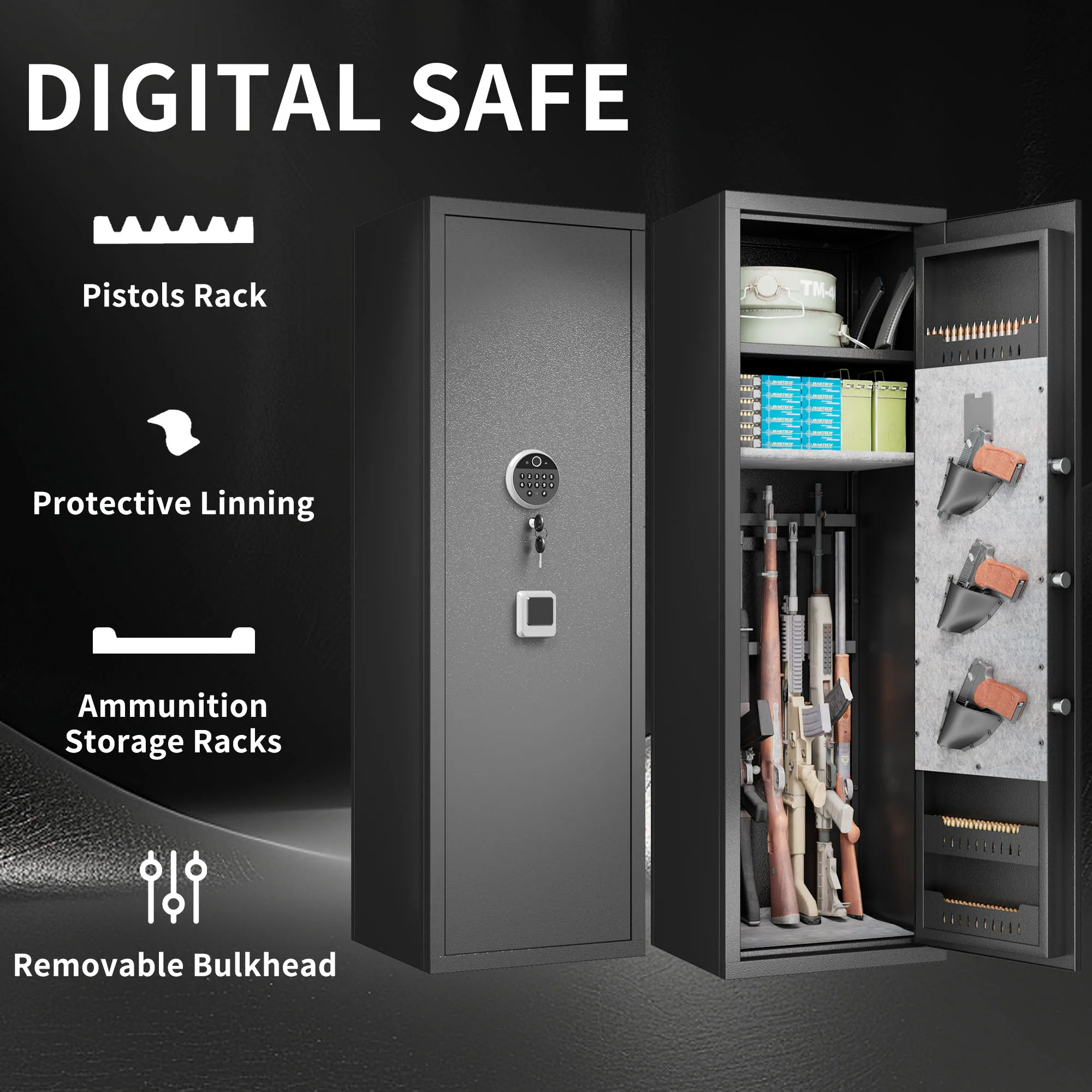 Gun Safes For Home Rifle And Pistols, Fingerprint Electronic Safe With Quick Access, Detachable Partition, No Assembly Required