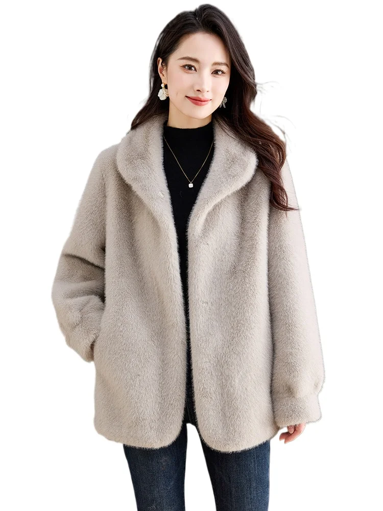 

Haining mink fleece jacket winter women's fluffy coat autumn and winter new thickened front shoulder mother fur