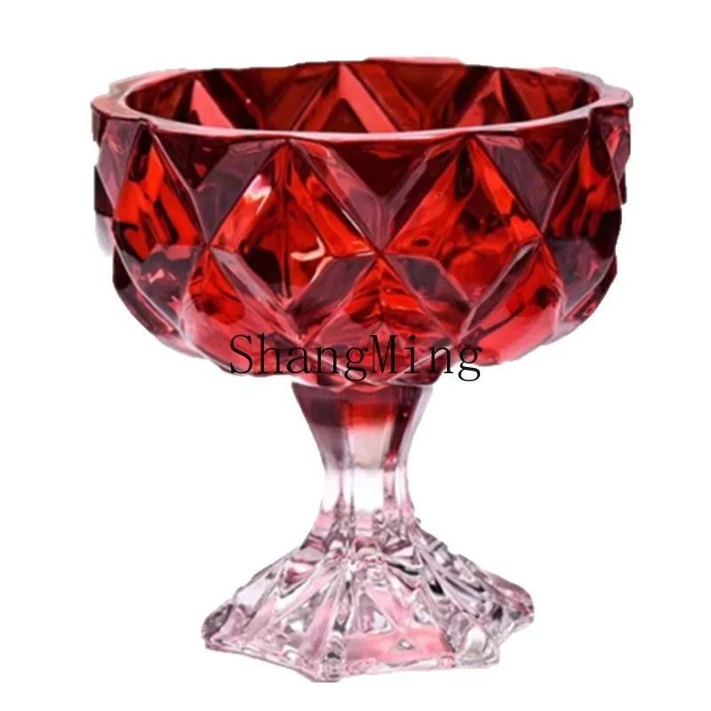 

PYH red crystal glass candy plate small fruit bucket yogurt cup ice cream cup tall dried fruit household fruit plate