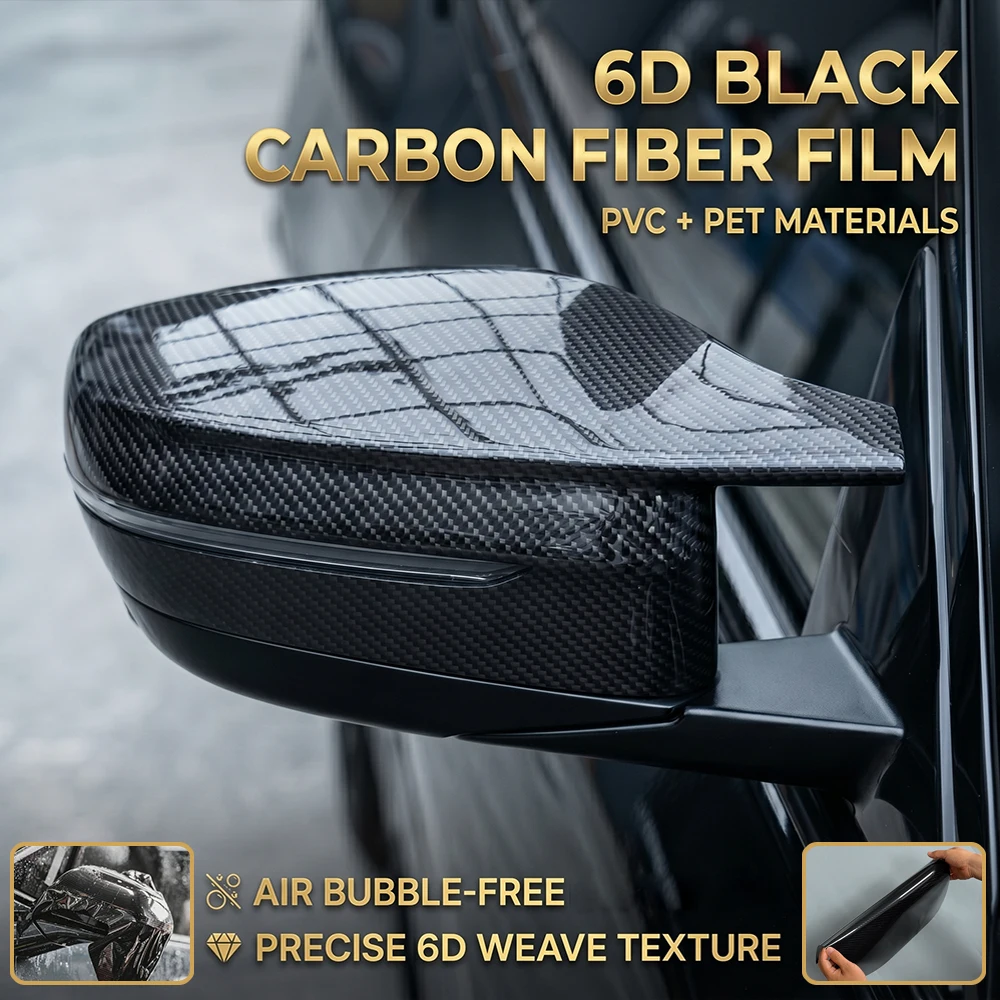 Car Rearview Mirror Stickers 6D Carbon Fiber Black Vinyl Self Adhesive Protection Film Waterproof Wrap for Car Rearview Mirror