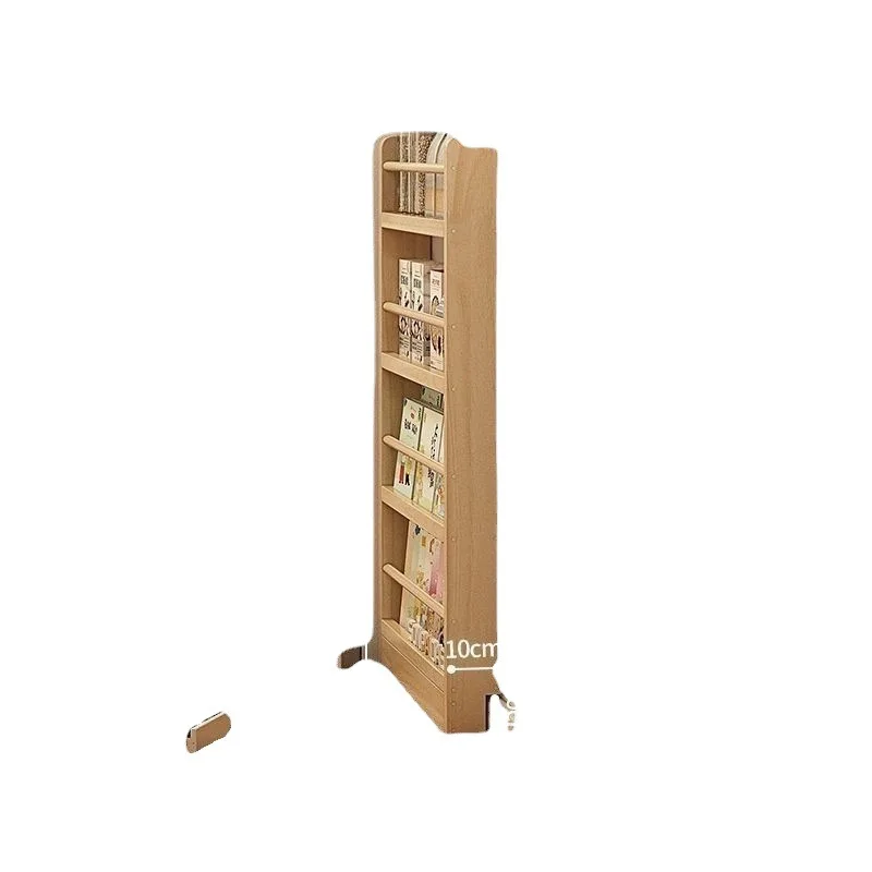 Narrow Behind the Door Solid Wood Kid Bookshelf Library Magazine Shelf Bookcase