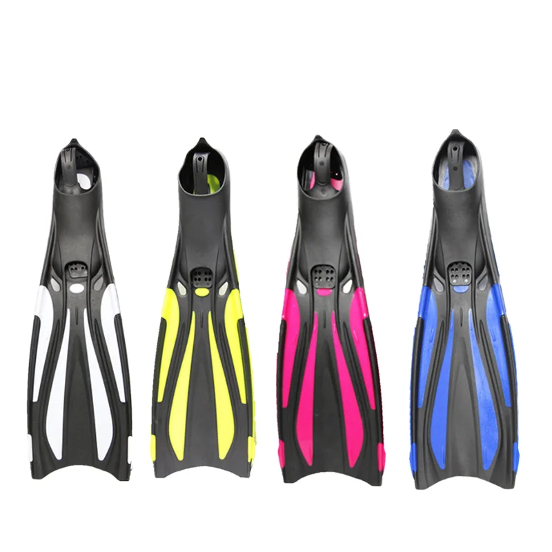 

Long frog-shaped rubber diving fins for adults - for snorkeling, freediving, scuba diving and swimming training