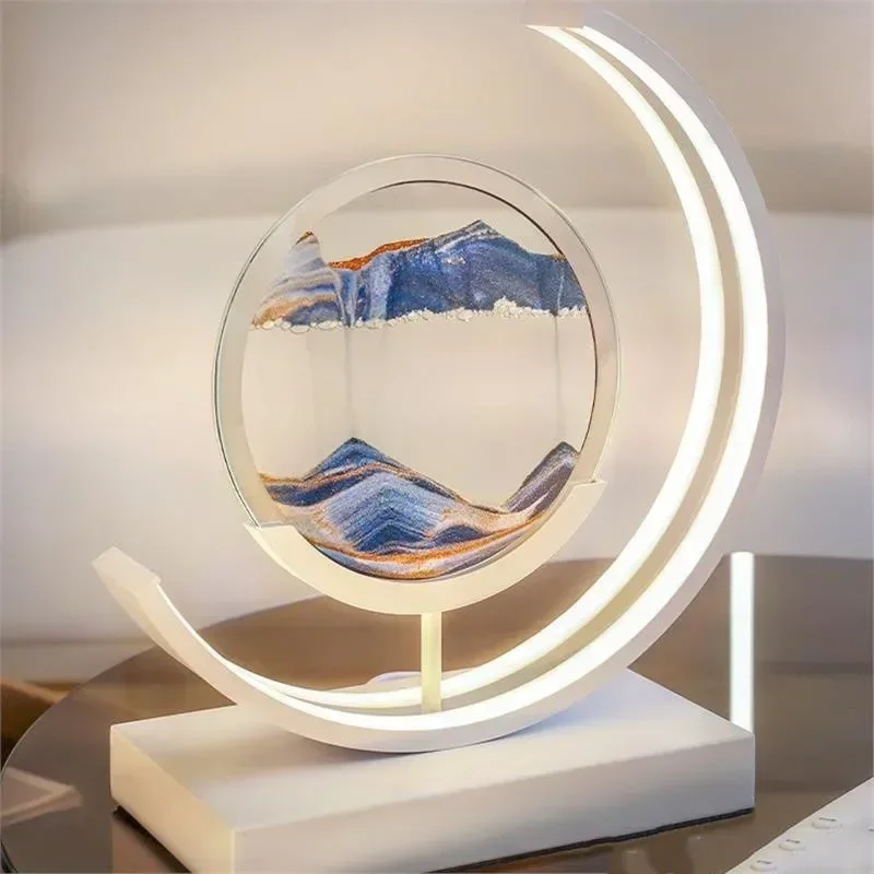 LED 3 Colors Stand Desk Lamp Mobile Hourglass Art Quicksand Painting Unzip Hoom Decor, Bedroom Night Light, Holiday Gift.