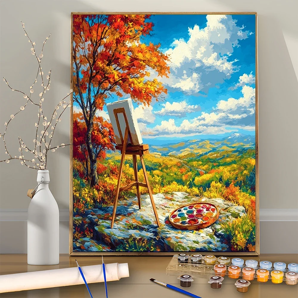 

1Pcs Artistic Dialogue of an Easel in the Wild DIY Acrylic Digital Painting Kit For Beginners Home Wall Decor Frame Not Include