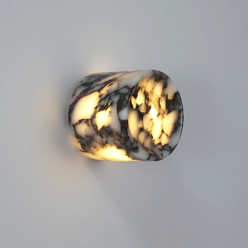 Cylindrical Marble Natural Stone Wall Lamp Bedroom Bedside LED Light Luxury High-end Living Room Hallway Staircase Sink Sconce