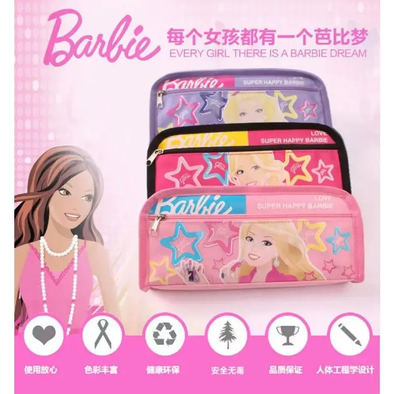 Estuche de lápices rosa para niñas Barbie, bolsa de almacenamiento para mujeres, adornos, accesorios, regalos de vacaciones, venta al por mayor, bolsa de cosméticos Barbie de moda