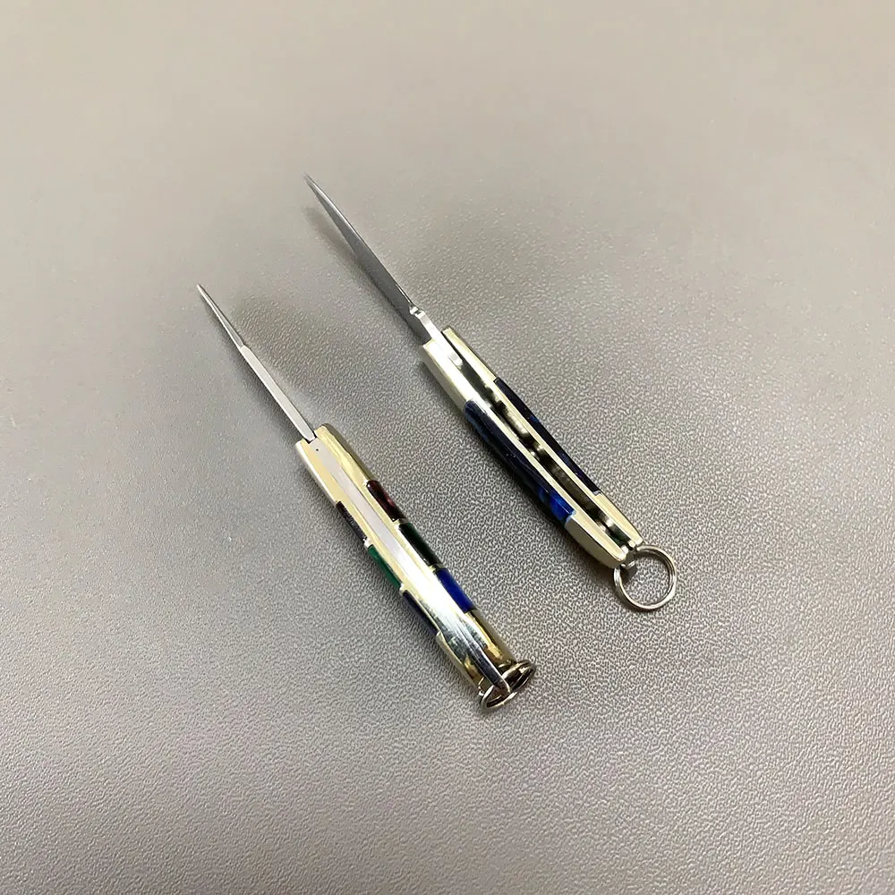 Imagem -06 - Mini Folding Pocket Knife Fóssil Acrílico Handle Small Keychain Knife Utility Edc Hand Tools Chaveiro Aço Inoxidável
