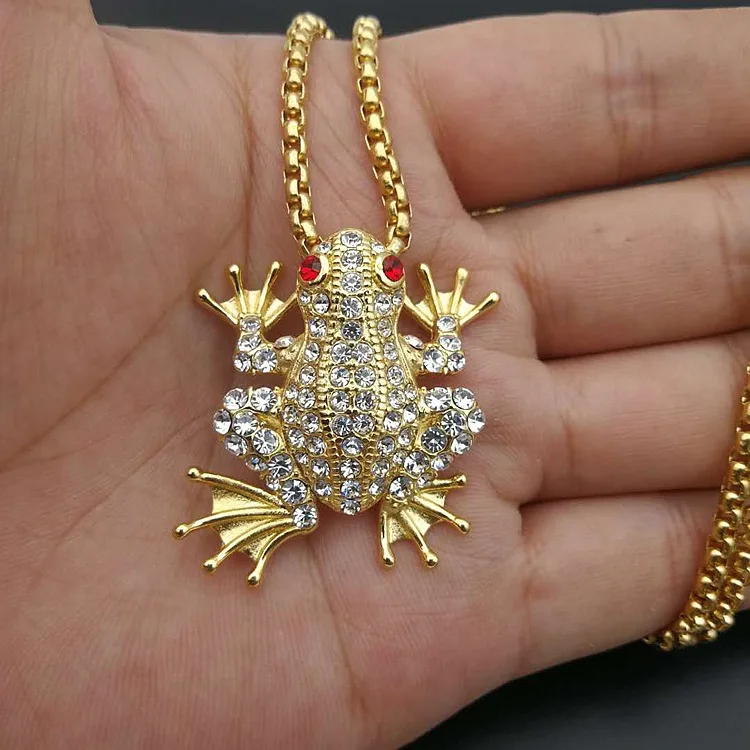 New Men\'s Necklace Male Gold Color 316L Stainless Steel Iced Out Bling Frog Pendant & Chains For Men/Women Jewelry