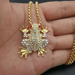 New Men's Necklace Male Gold Color 316L Stainless Steel Iced Out Bling Frog Pendant & Chains For Men/Women Jewelry