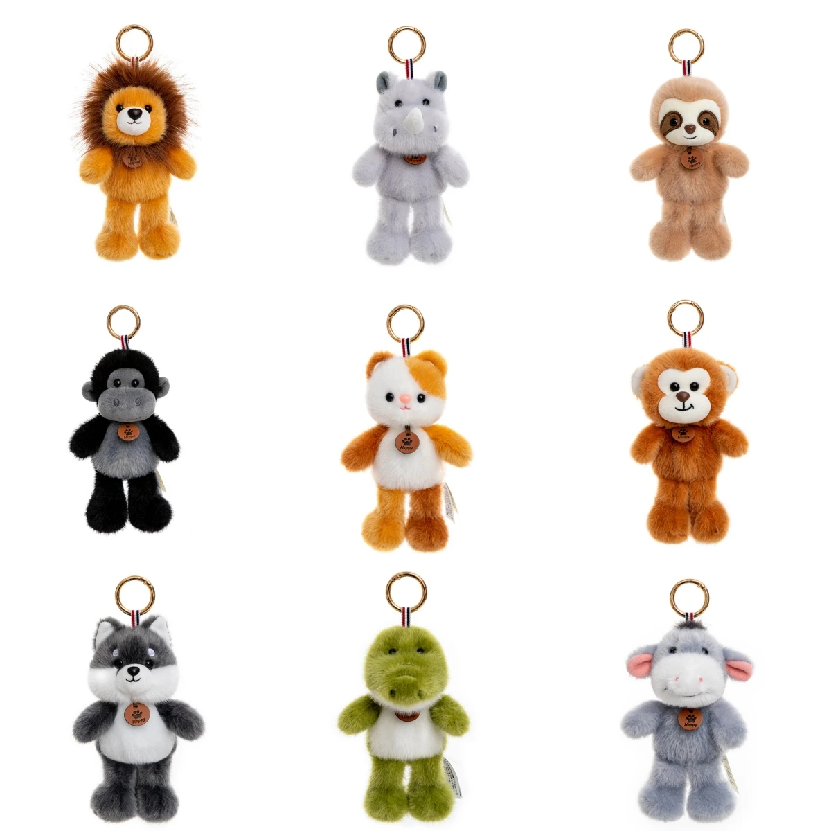 11 Styles Cartoon Animal Plush Pendant Cat Lion Crocodile Donkey Chimpanzee Toys Cute Keychain Pendant Bags Decor Car Interior
