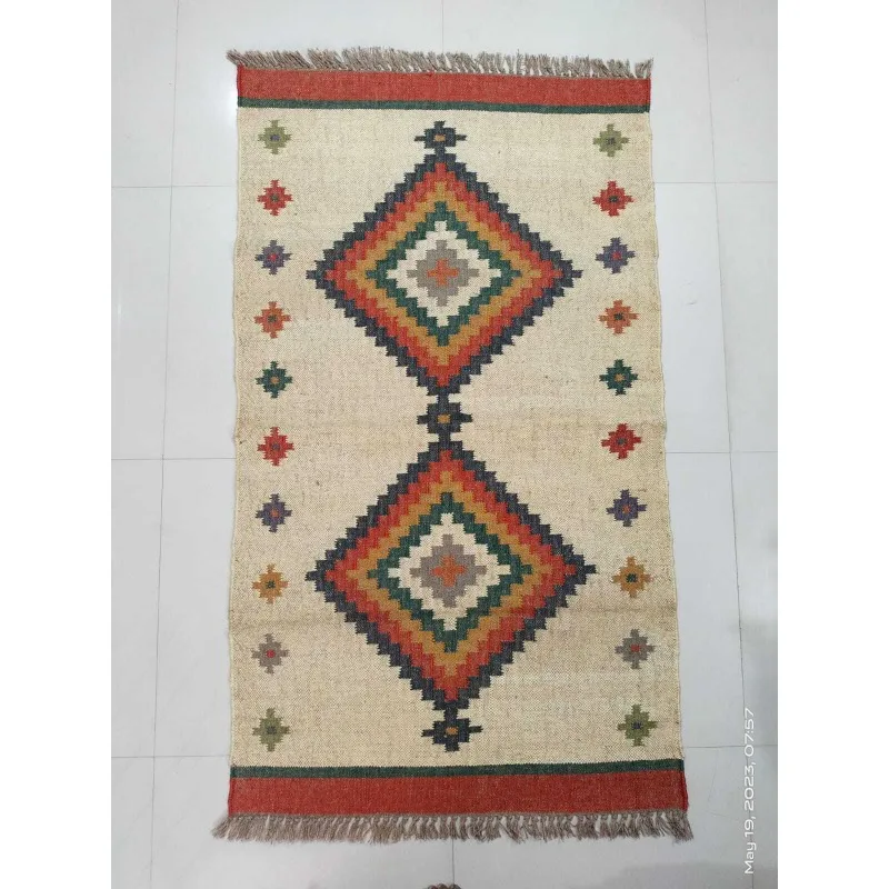 

Rug Kilim Jute Wool Geometric Oriental Area Rug Tribal Carpet Flat-Weave Rug