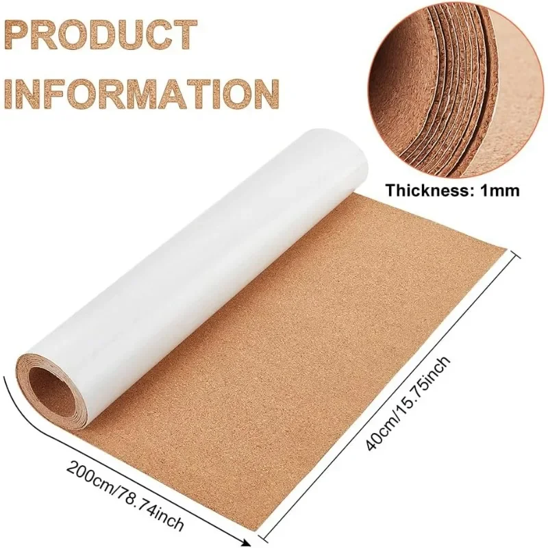 78x16 Inch Self-Adhesive Cork Roll 1mm Thick Backed Cork Boards Mat Strong Self-Adhesive Corkboard for Wall Furnitures