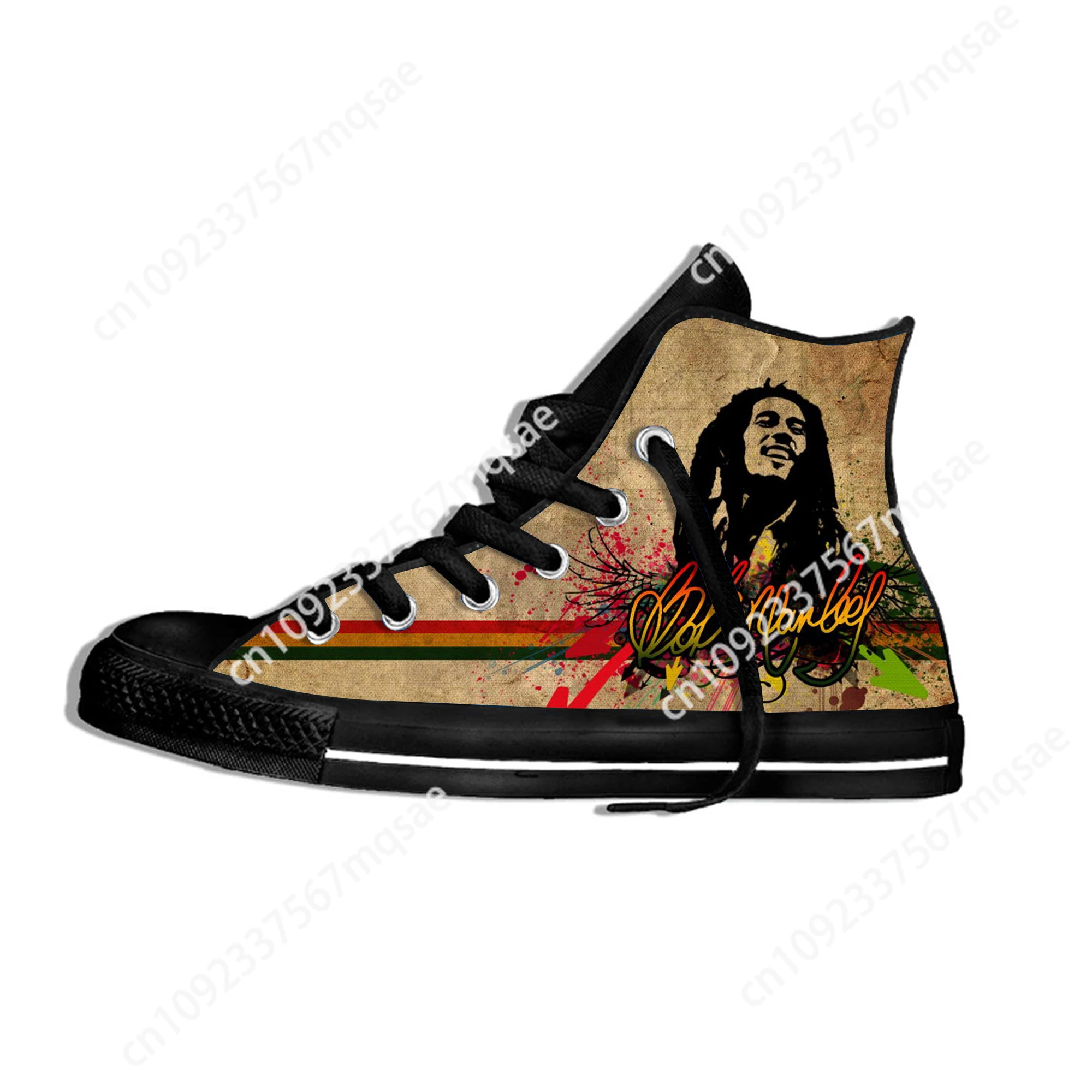 Sepatu kanvas High Top ringan desain baru musik Bob Marley Reggae dibuat sesuai pesanan Sneakers bersirkulasi Kasual Pria Wanita