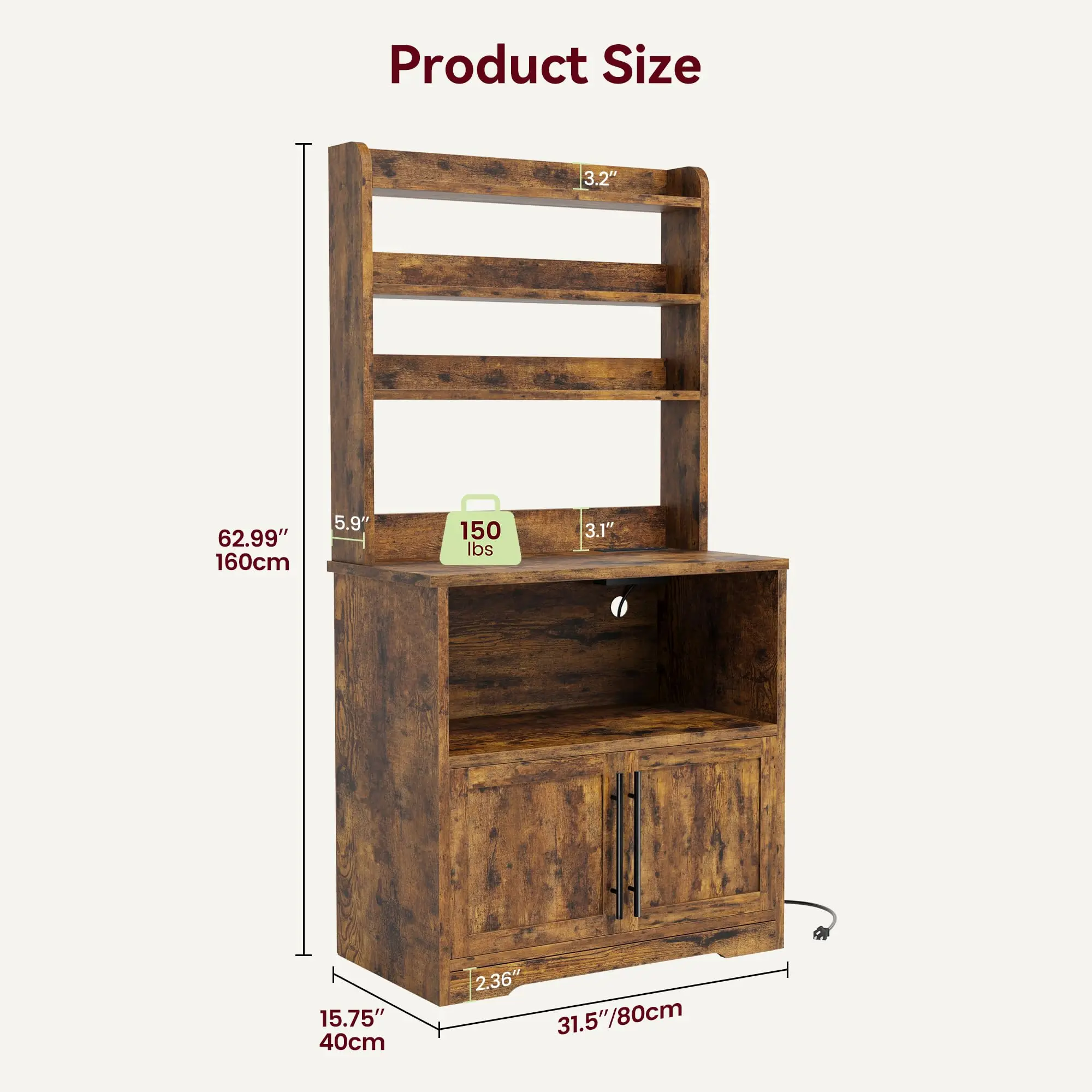 Bakers Rack with Storage, Microwave Oven Stand Pantry Hutch with Door, Tall Versatile Storage Shelf with Thick