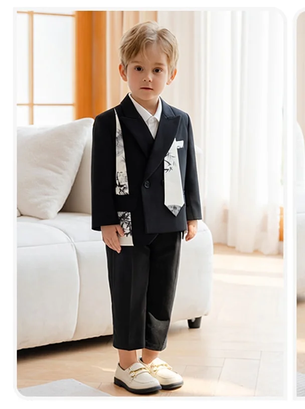Children's Formal Suit Set Boys British Style First Birthday Photography Outfit Gentleman Host Speech Performance Costume