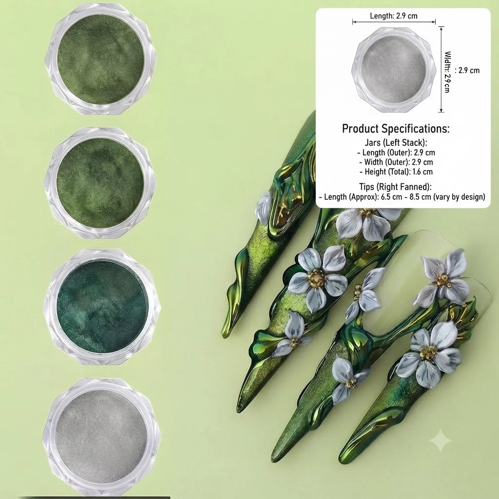 4 Stück grüner Spiegel-Nagelglitter, Farbverlauf, Y2K Sommer-Pflanzeneffekt, magisches Spiegelpulver, Chrom-Reibungspulver, DIY-Charm-Pigmentpulver – Detail 5