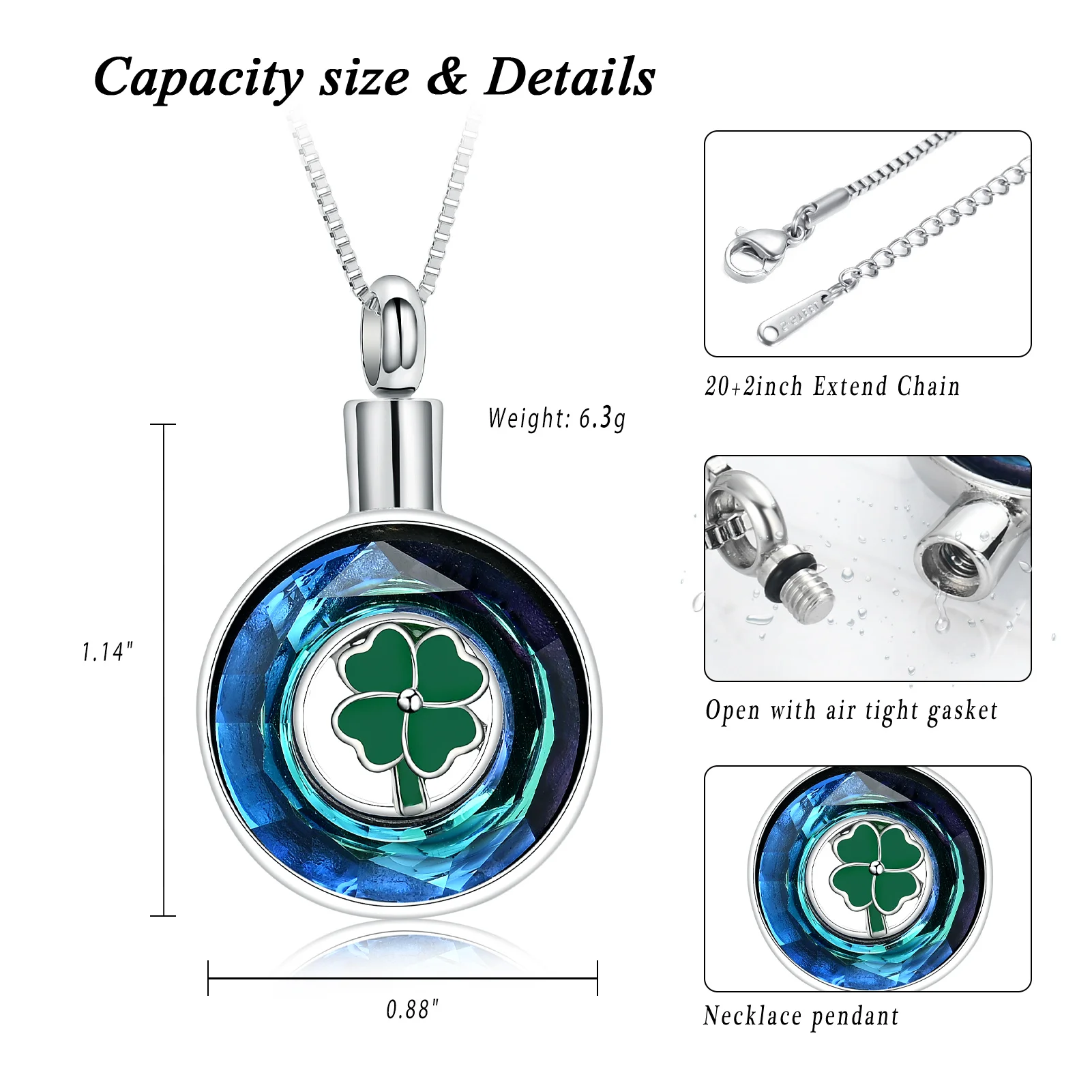 Four Leaf Clover Cremation Jewelry for Ashes Crystal Circle of Life Urn Necklace Memorial Pendant Human Keepsake for Women Men