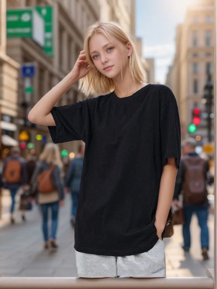 Letnie koszulki oversize ze 100% bawełny dla kobiet i mężczyzn, brązowe, codzienne, damskie, koreańskie streetwearowe T-shirty, unisex, podstawowe, jednolite, młodzieżowe, fajne topy. — zdjęcie 2