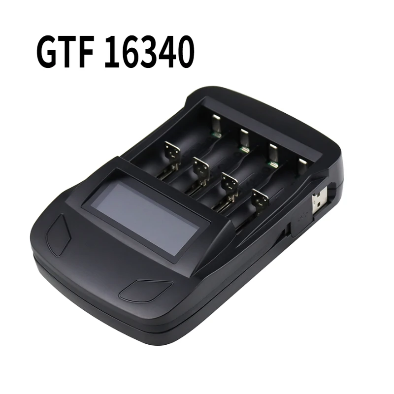 

GTF 16340 CR123A Charger 16340 Rechargeable Lithuim Battery 4slots Intelligent LCD Display Charger Adapter for CR123 AA AAA NIMH