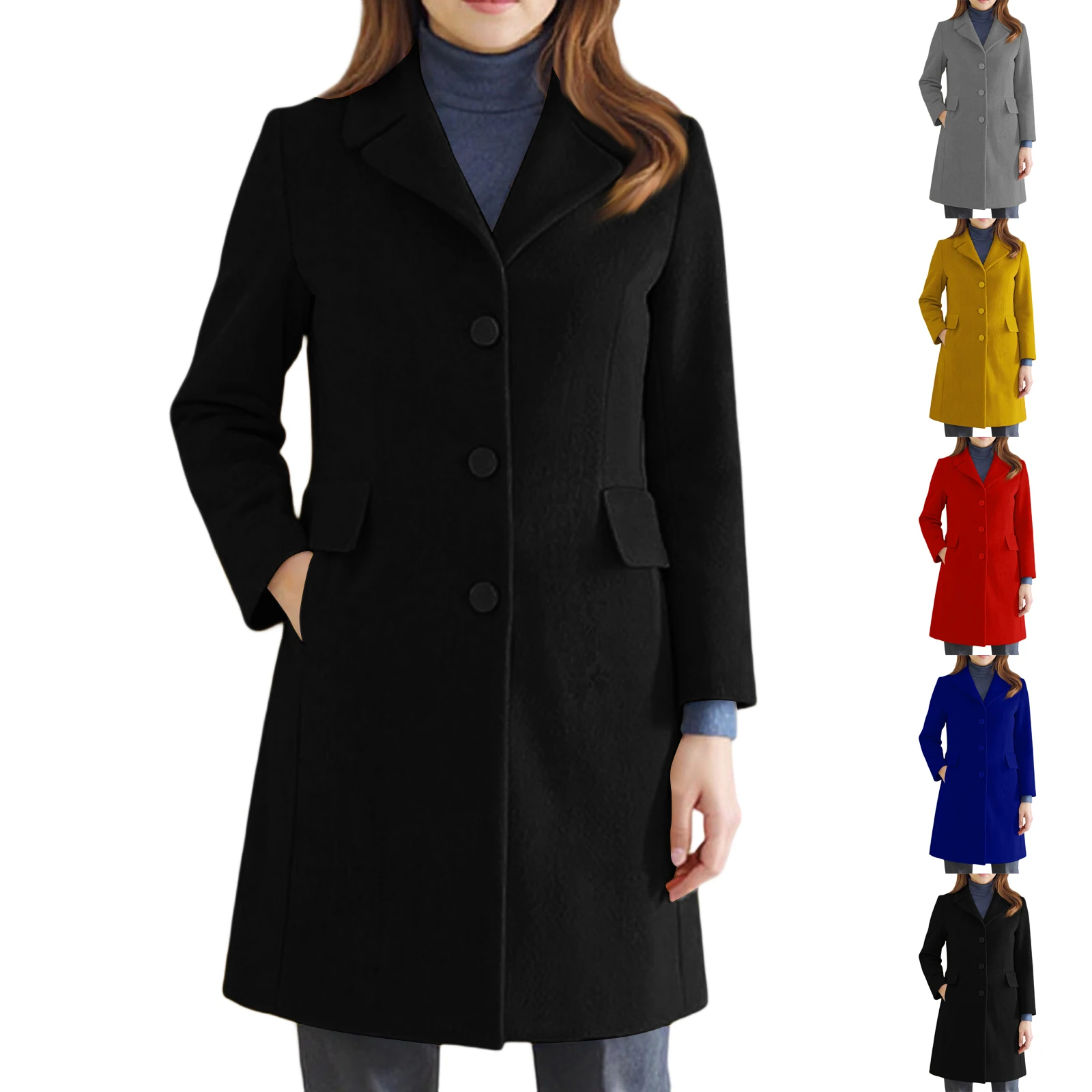 

Solid Color Lapel Button Long Sleeved Jacket Single Breasted Large Pocket Coat Women'S Fashionable And Elegant Coat