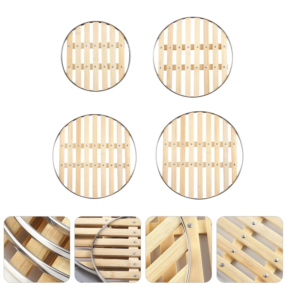 4Pcs Round Bamboo Steaming Rack Nutrient Preserving Easy Clean Steam Rack for Kitchen Steaming Holder Steamed Bun Eggs Seafood