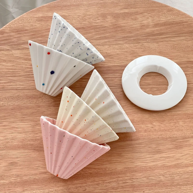 

Handmade origami coffee filter, coffee filter cup, colored ceramic tray, ceramic funnel, coffee filter cup