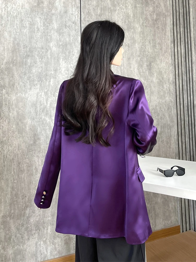 Fashion Acetate Satin Blazer Women's 2025 Summer Loose Casual Single breasted jacket Purple Spring Outerwear INKEO 5O044