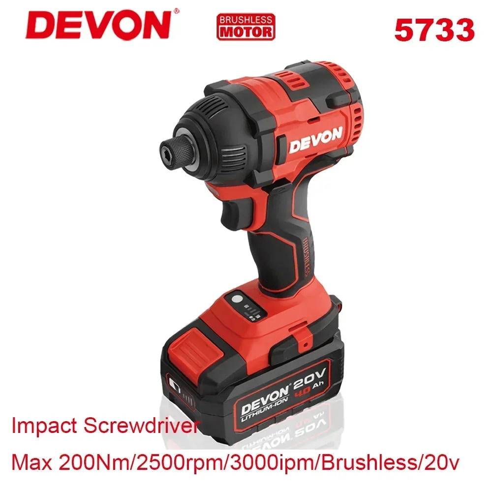 Devon 5733-LI Cordless Impact Screwdriver Brushless 20v Max 200Nm 3500ipm Torque Adjustable Universal Flex Battery Platform