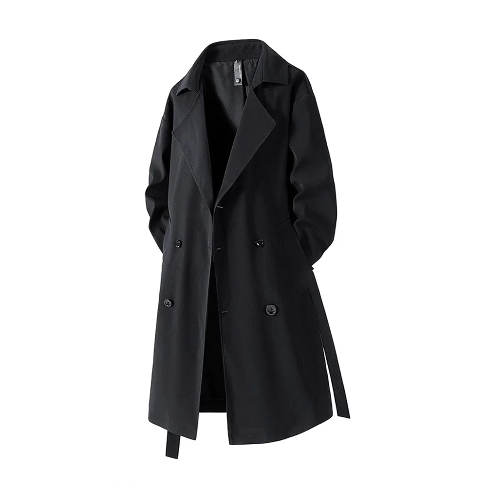 2025 Autumn Mens Long Coat American Streetwear Vintage Over Knee Trench Coat Casual Retro Waterproof Windbreaker