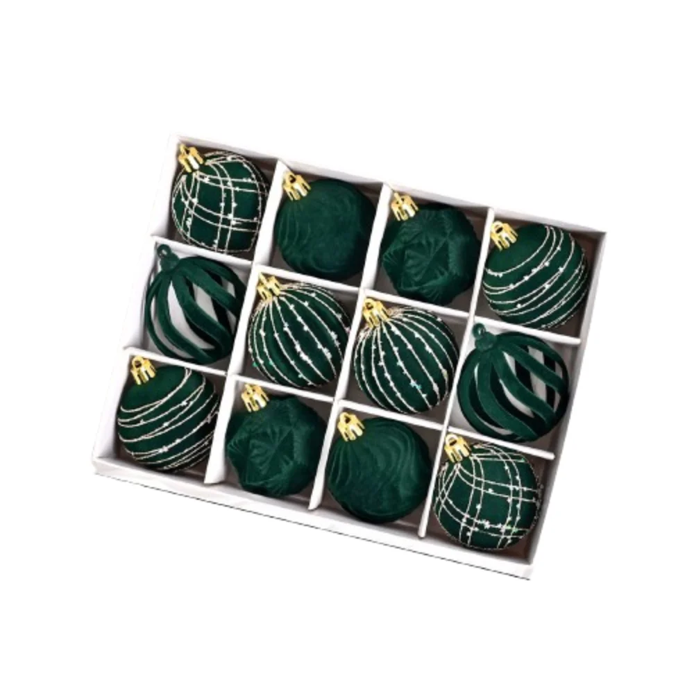 

12pcs 6cm Christmas Hanging Ball Flocking Hand-Painted Velvet Spheres Pendant Wine Red Shatterproof Christmas Ball Ornaments