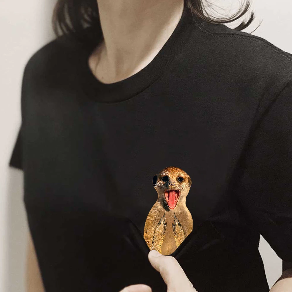 CLOOCL Animals Meerkat Cotton T-Shirts Cute Animal Double Middle Finger Printed Pocket T-shirt Women Clothing Short Sleeve Tees