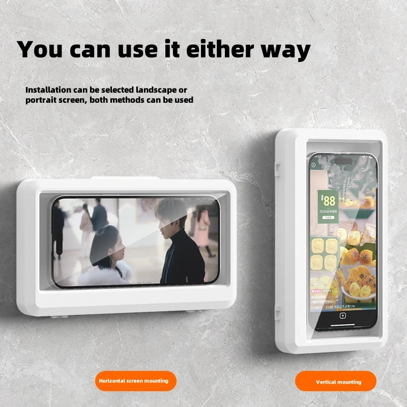 Bathroom Waterproof Phone Holder Home Wall Phone Case Stand Box Self-adhesive Touch Screen Phone Bracket Shower Sealing Storage image 2