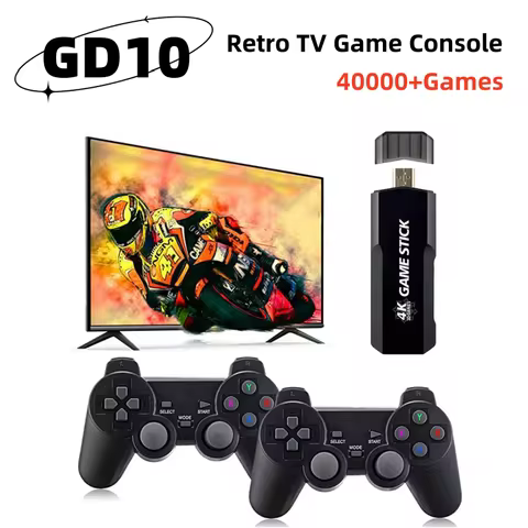 New GD10 Retro Video Game Console 4K HD Output Game Stick Emuelec 4.3 System 2.4G Wireless Controllers 3D PSP/PS1 40Simulators