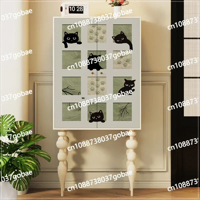 LMM French Cream Style Solid Wood Living Room High Foot Cabinet Kitchen Wall Storage Cabinet