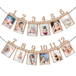 Baby One Year Birthday Party Banner 12 Months Photo Display Banner Kids First Birthday Party Decor Photo Frame Banner Garlands