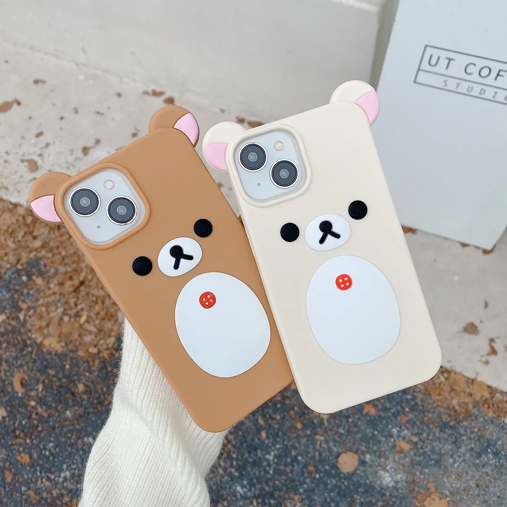 For iPhone 11 12 13 14 15 16 Pro Max Fashion Cute 3D Cartoon Rilakkuma Bear Soft Silicone Phone Case Back Cover