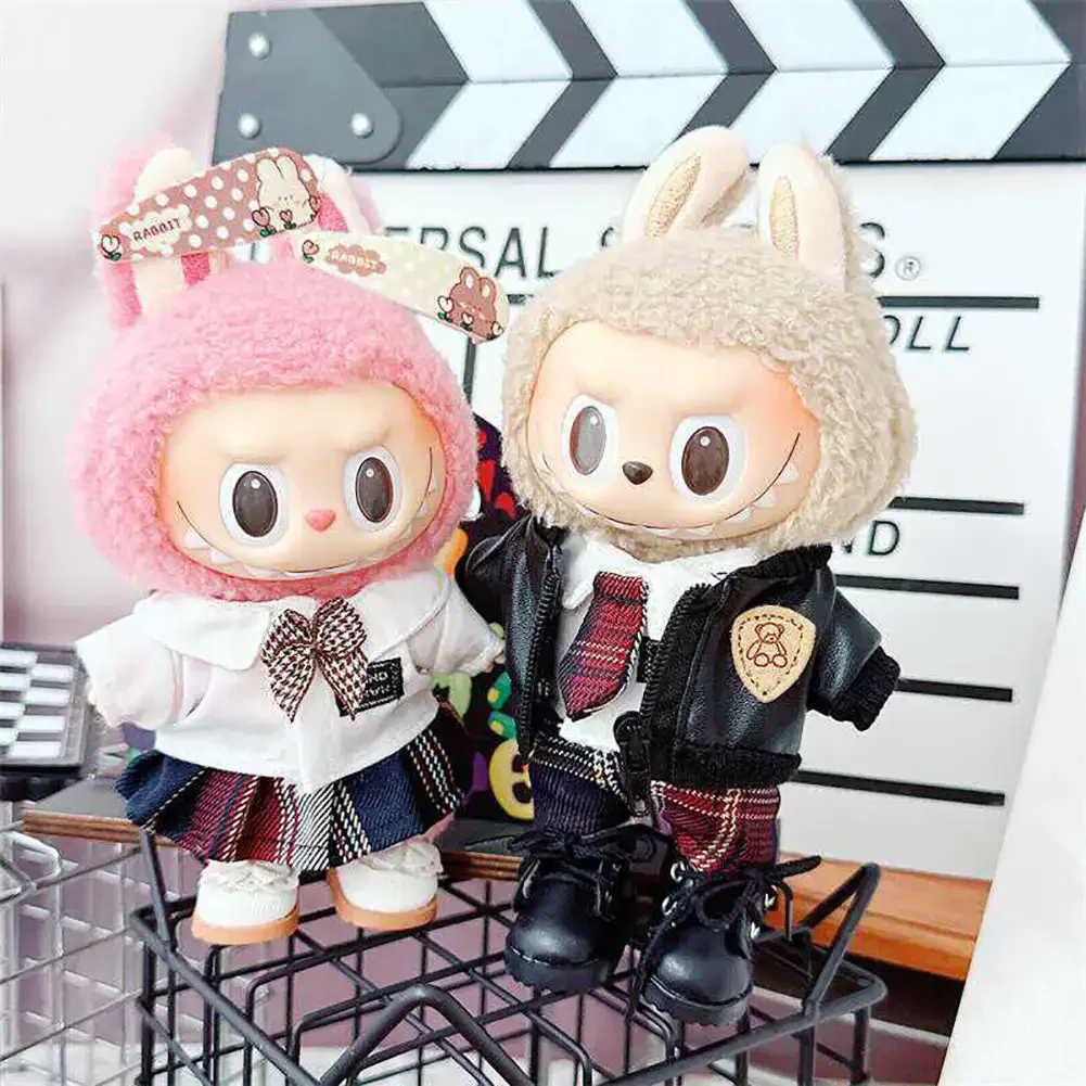 For Labubu Doll Fashion Clothes Jacket Doll Clothes Color Match Leather Jacket Dolls Accessories Cute Decoration Little Cloths