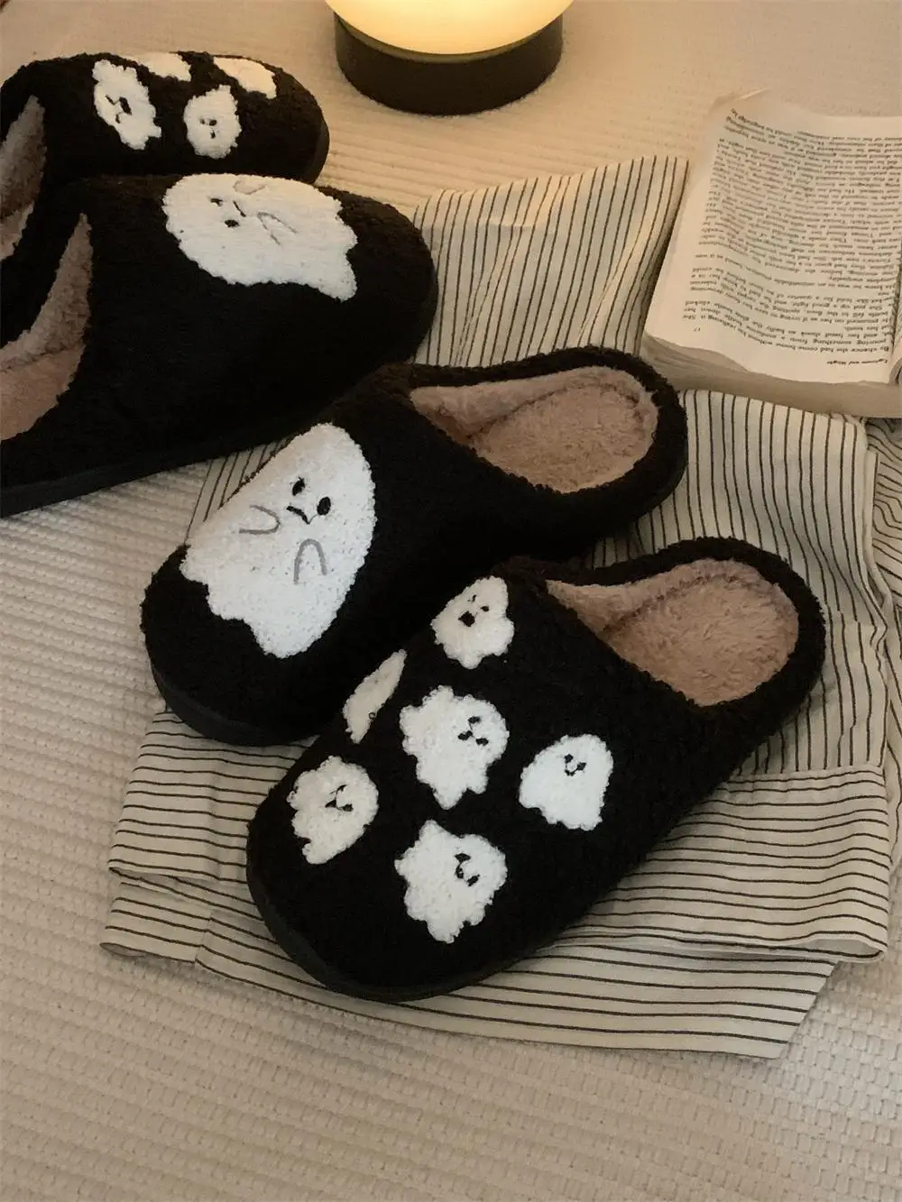 

Women Home Slippers Indoor Household Slipper Ghost Halloween Creative Cotton Slippers Winter Home Anti Slip Warm For Women