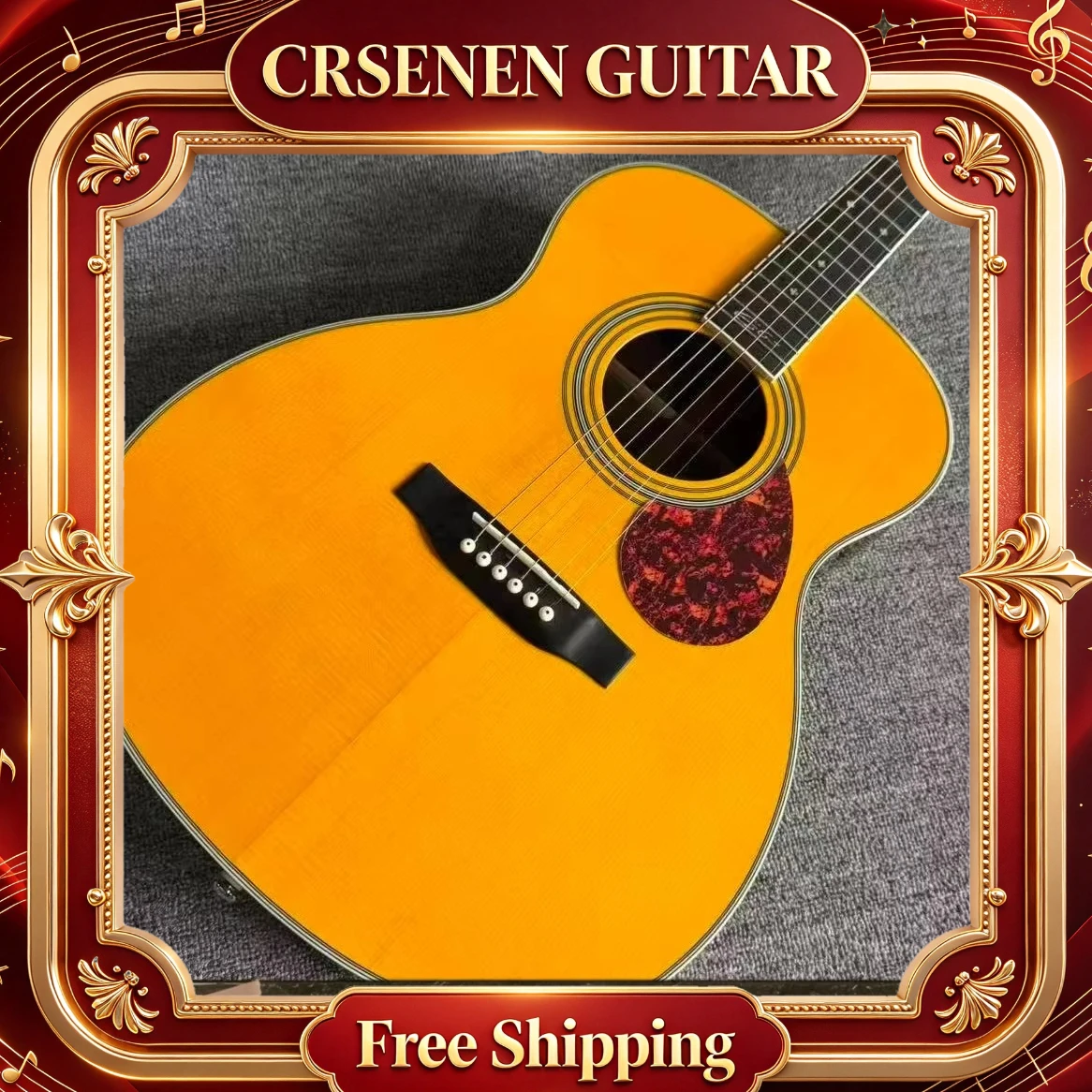 OM28 Acoustic Guitar Vintage Amber Top Tortoise Shell Pickguard Folk Guitar Gloss Finish Decorative Soundhole Rosette Stage